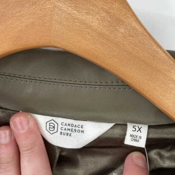 Candace Cameron Bure Blazer Womens‎ 5X Olive Green Faux Leather Double Breasted - Picture 6 of 13